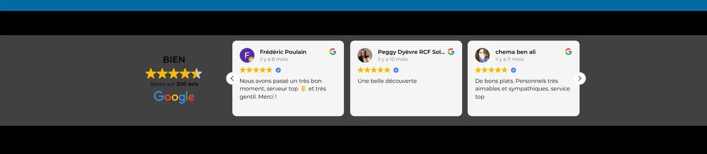Avis Google affichés sur le nouveau site du Choiseul, note de 4,5 sur 300 avis
