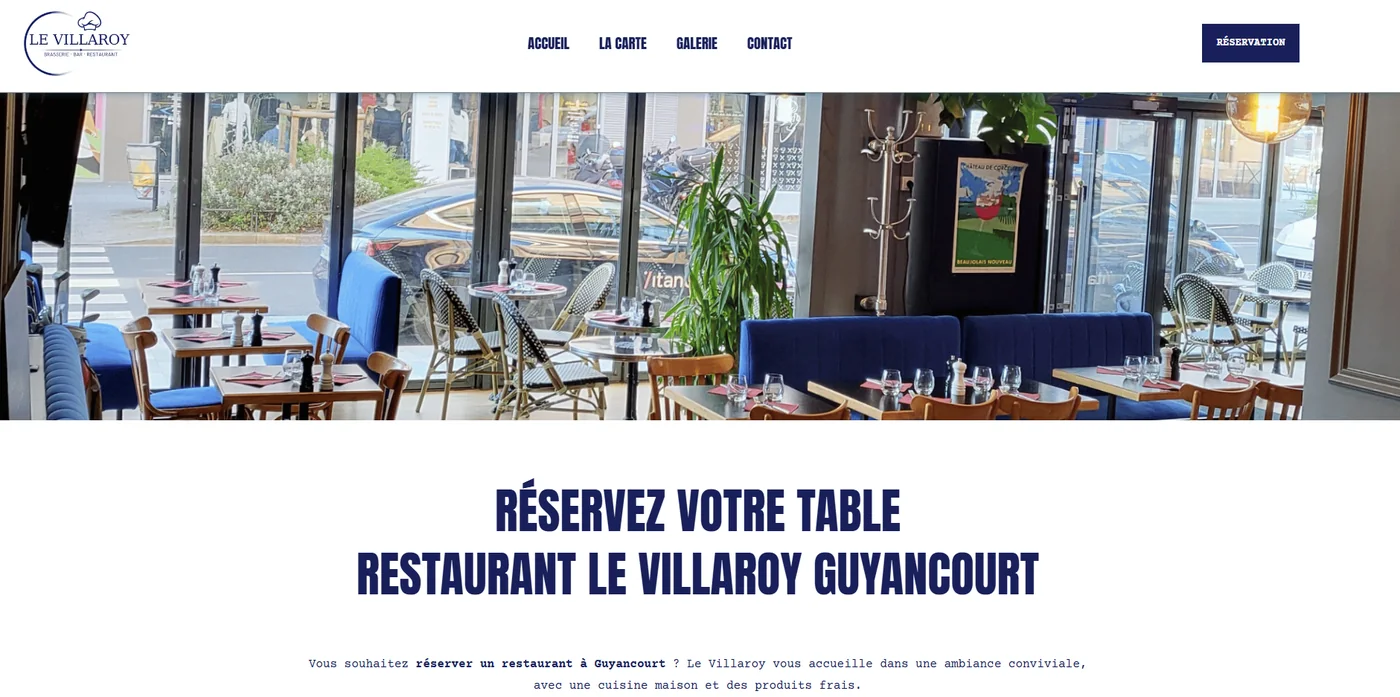 Page de réservation du nouveau site du Villaroy, photo de la salle en bandeau