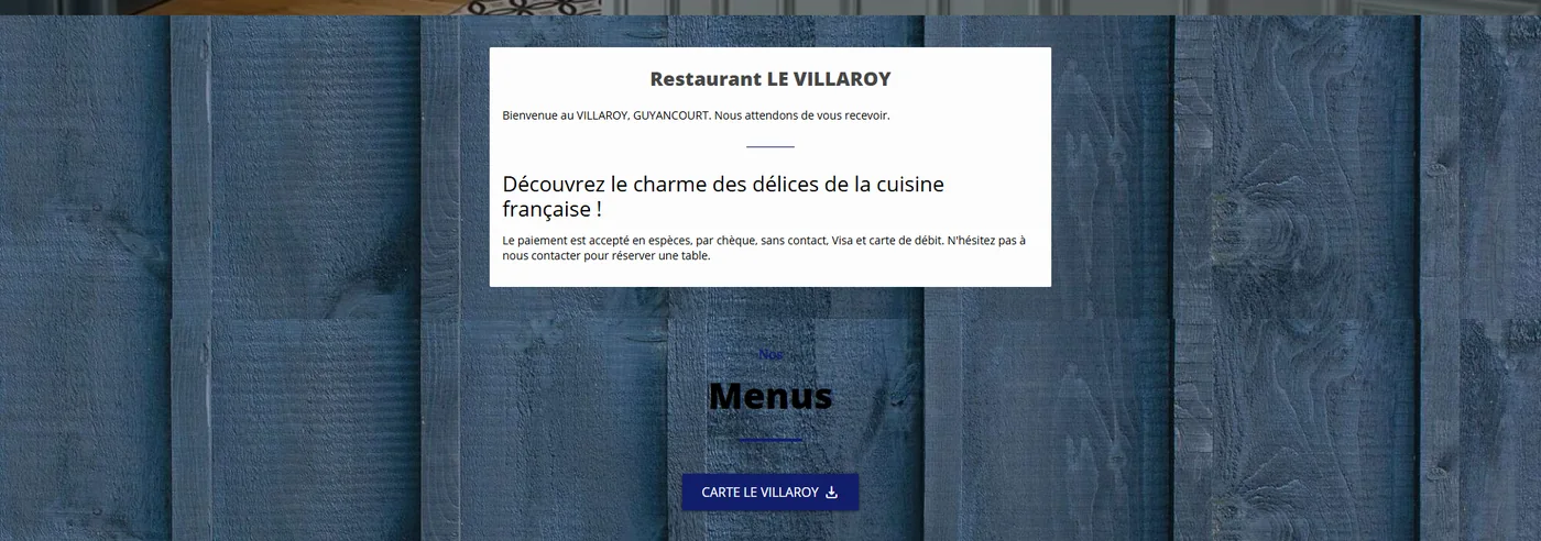 Ancienne section Menus du Villaroy, réduite à un bouton de téléchargement