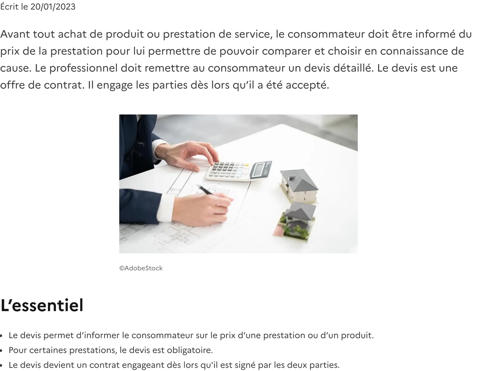 Fiche pratique de la DGCCRF sur les obligations relatives au devis